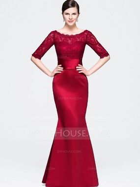 JJs House Burgundy Lace-Top Mermaid Maxi Dress
